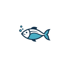 Blue Fish Icon with Bubbles in Minimalist Design