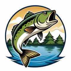 Fototapeta premium Largemouth Bass Icon: Lake Fishing Adventure Design