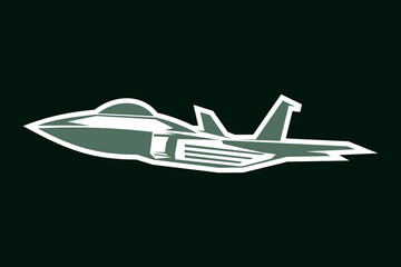 American cold war jet fighter plane vector illustration. simple aircraft logo, military equipment.
