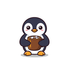 Cute Penguin Enjoying a Hot Chocolate Beverage in Winter