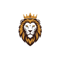 Illustration of a Majestic Lion with a Golden Crown on White Background