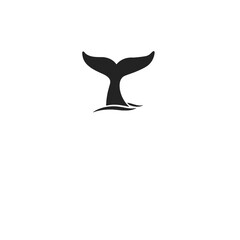 Silhouette of a Whale Tail Emerging from Water Against a White Background