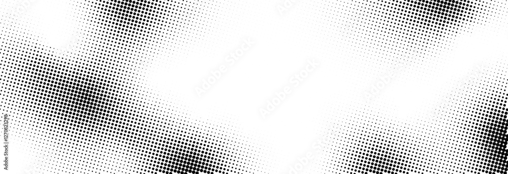 Aufkleber Grunge halftone gradient texture with black dots on transparent background.  Retro pixelated backdrop for   comic book. Vector.