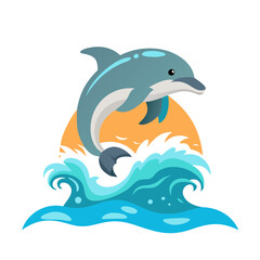 Fototapeta premium Jumping Dolphin Clipart: Marine Life and Sea Waves Design