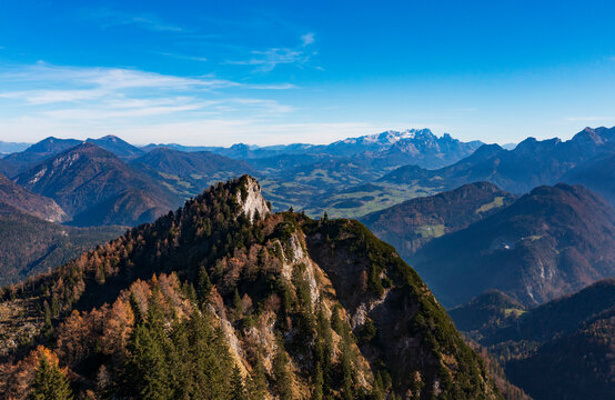 Drone view of Schwarzer Berg with Gschirrwand in the Osterhorngruppe, Salzburg, Austria