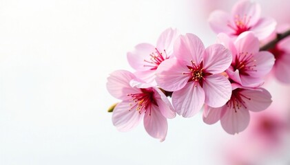 Exquisite cherry blossoms against a pure white background, petals, pink