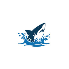 Dynamic Illustration of Shark Emerging from Water with Splashing Effects