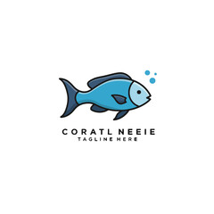 Obraz premium Blue Fish with Bubbles in Minimalistic Design for Aquatic Themes