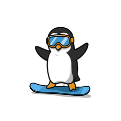 Penguin Snowboarding with Goggles in a Cartoon Illustration