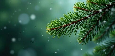 Obraz premium Pine tree with full lush greenery and a subtle snowfall effect, snowflake