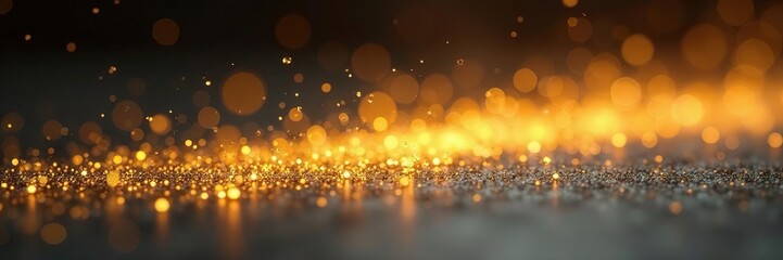 Shimmering metallic dust settles on a plain surface, gold texture background, metallic, glow