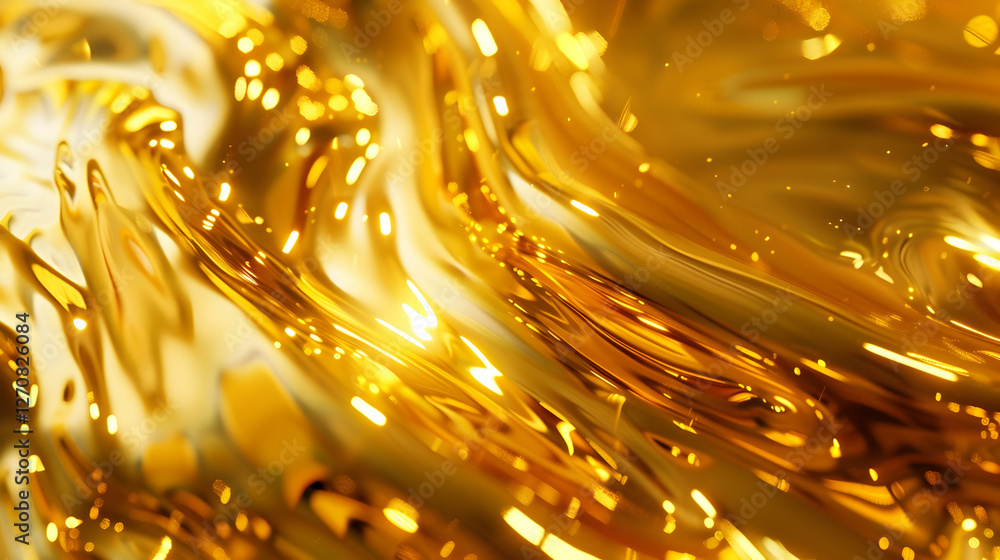 Poster abstract golden fluid texture flowing smoothly, creating a dynamic and luxurious background effect