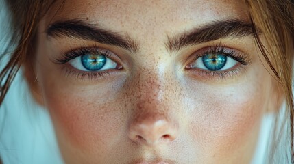 Fototapeta premium Close-Up Portrait of Beautiful Young Woman with Striking Blue Eyes
