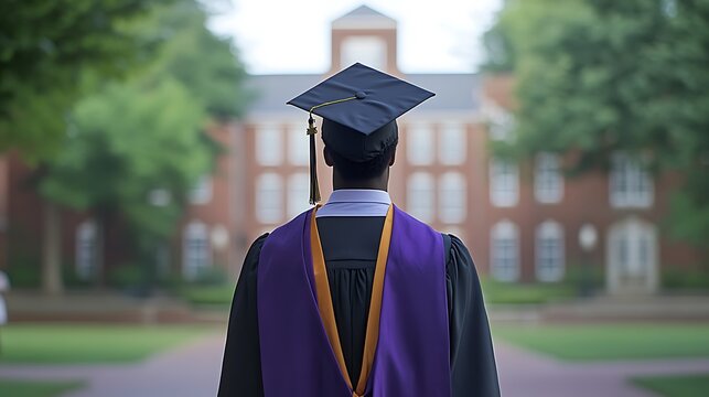 Proud Graduate Standing in Front of University