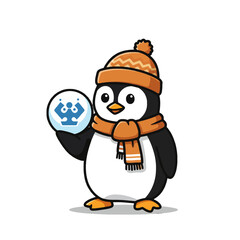Cute Penguin Holding Crystal Ball in Winter Hat and Scarf Illustration