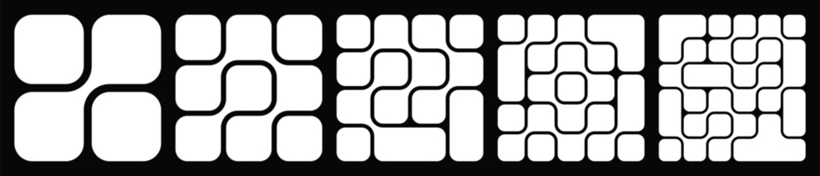 Collection of abstract composition of bold rounded rectangles connected to each other. Liquid shapes in a seamless pattern. Design can be use for backgrounds, packaging, or graphic design projects