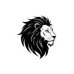Stylized Black and White Illustration of a Majestic Lion's Head