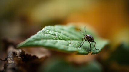 Fototapeta premium Tiny Insect on Green Leaf Macro - Macro photography