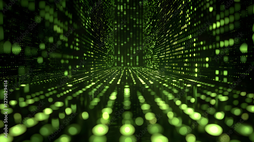 Aufkleber abstract visualization of green digital data streams flowing through a futuristic tunnel