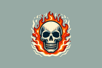 An illustration of a burning skull with fiery flames, glowing eyes, and an intense, haunting aura.
