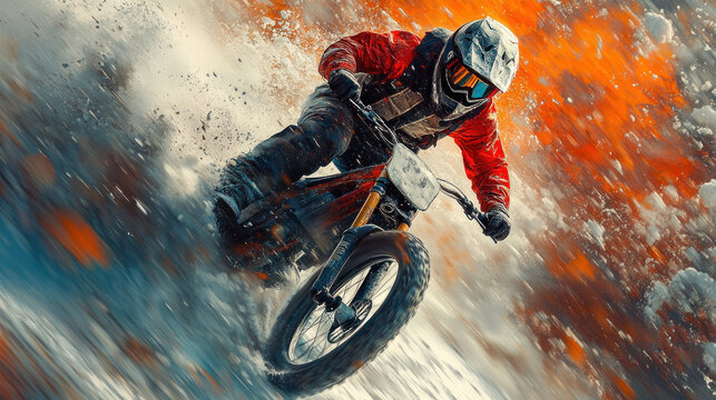 Sports poster highlighting extreme sports like BMX and snowboarding with edgy, high-contrast visuals