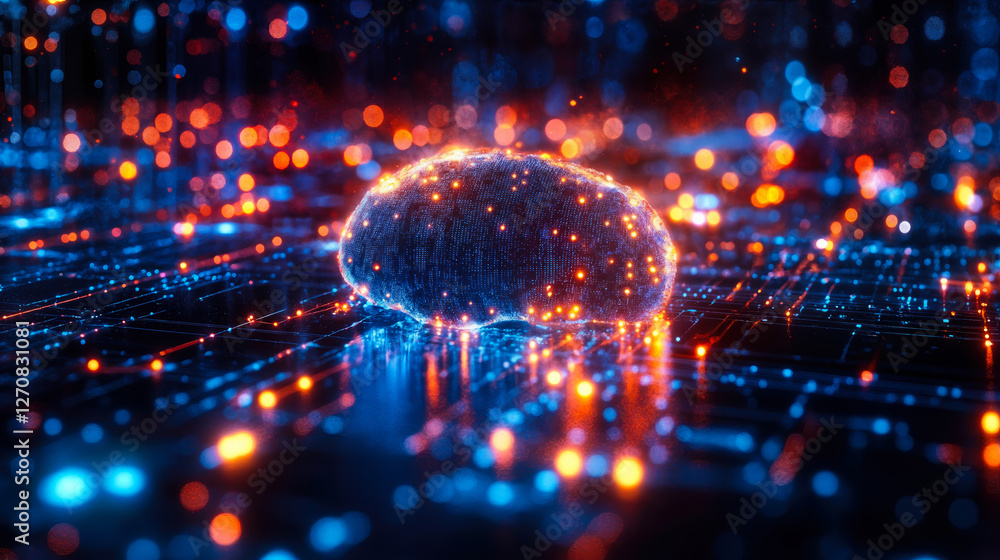 Poster ai-enhanced cognitive behavioral therapy: digital brain interface illuminated in futuristic neural n
