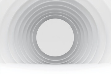 Obraz premium Minimalist White Abstract Background with Circular Layered Arch Design for Modern and Futuristic Concepts 