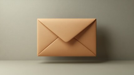 Beige envelope, floating, minimalist backdrop, email concept