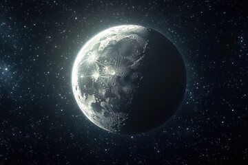 Fototapeta premium Half Moon glowing in the dark space with thousands of stars