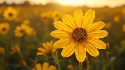 Obraz premium Vibrant Yellow Wildflower in Sunset Field - Nature's Beauty Unveiled