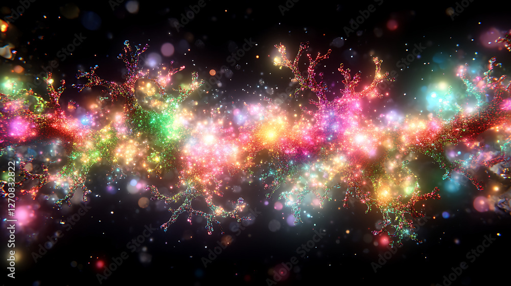 Aufkleber sparkling cosmic dendrites in a stellar symphony of lights and molecular structures abstract