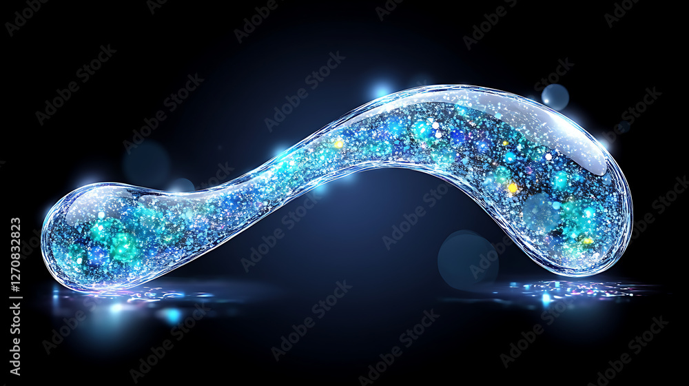 Poster sparkling celestial fluid form abstract design with galaxy inside and reflective surface aesthetic v