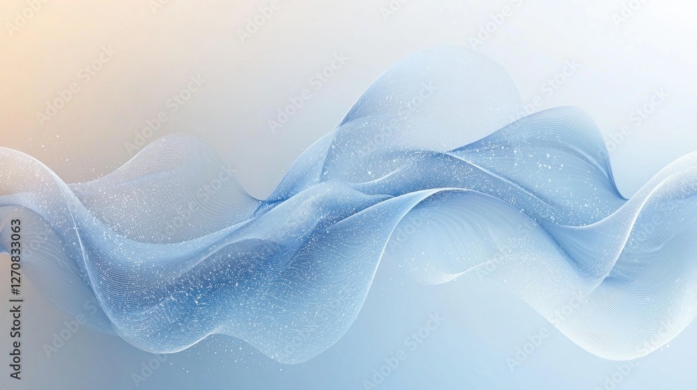 Poster soft ethereal wave patterns with subtle sparkles on light background