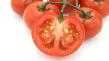 tomato with half of tomato isolated on a white background