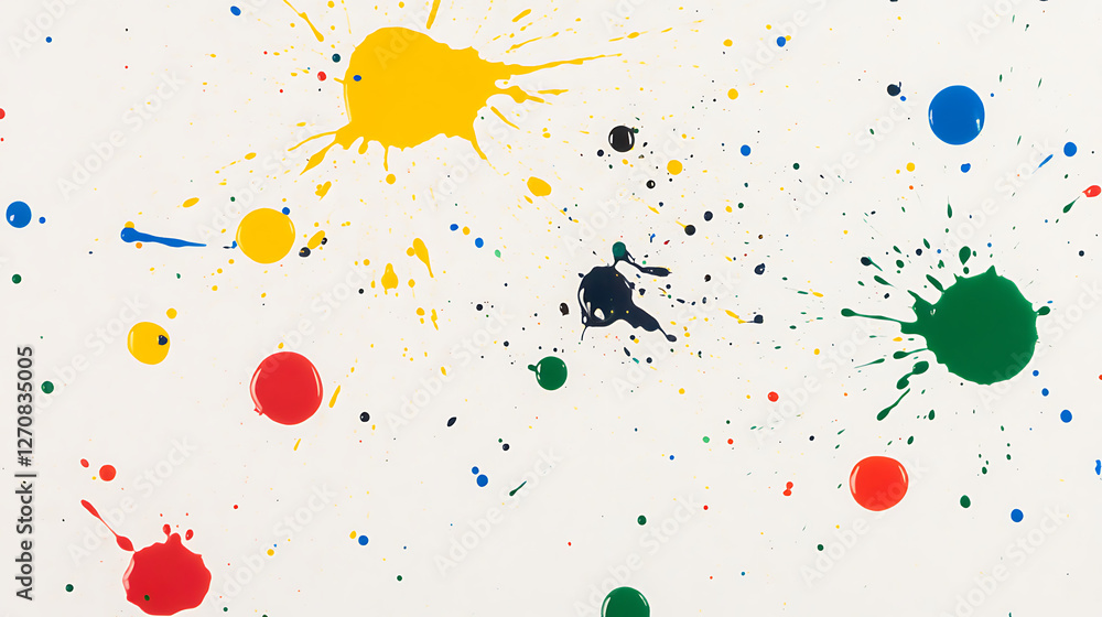 Poster splashes of primary colors create a dynamic and abstract design on white surface texture