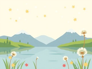 Fototapeta premium Serene mountain lake softly lit pastel colors. AI Generated