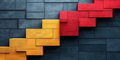 Abstract geometric wall pattern, red and yellow blocks.  Background design