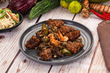 Manchirian breaded prawn with vegetables