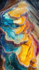Naklejka premium Vibrant geothermal formations at a national park showcase stunning colors and natural beauty in an abundant hot spring area