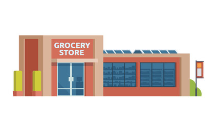 Grocery Store Building Vector Illustration. Shop & Market in Flat Style, Fully Editable Elements