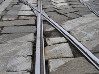Historic pavement of Milan home to the tram tracks