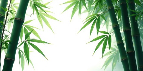 Naklejka premium Dense black bamboo foliage on white background with empty space, Greenery, White, Foliage