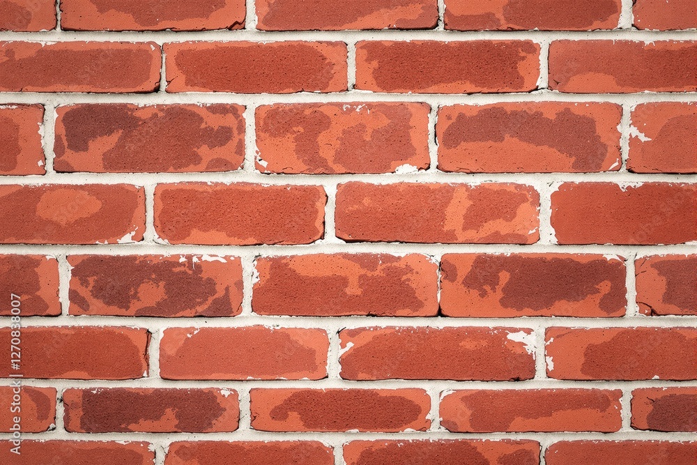 Poster close-up of red brick wall with white mortar, showcasing rustic texture and weathered appearance.