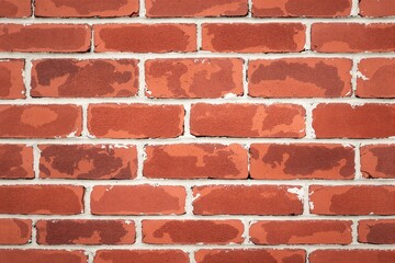 Close-up of red brick wall with white mortar, showcasing rustic texture and weathered appearance.