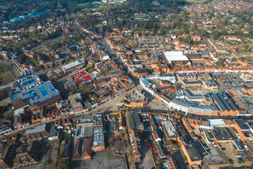 Naklejka premium beautiful wide angle view of Wokingham town center, high streets and the landscape, Reading, Berkshire, England