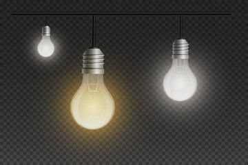 Glowing light bulbs for Christmas and New Year. On a transparent background.