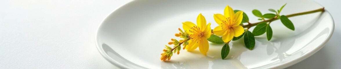 Obraz premium Sprig of Anthoxanthum odoratum on white plate, plant, flowers, plate
