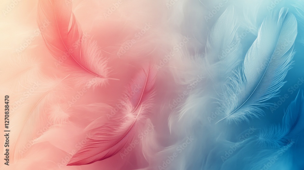 Poster soft feathers swirl in gentle pastel colors creating a calming atmosphere of tranquility and serenit