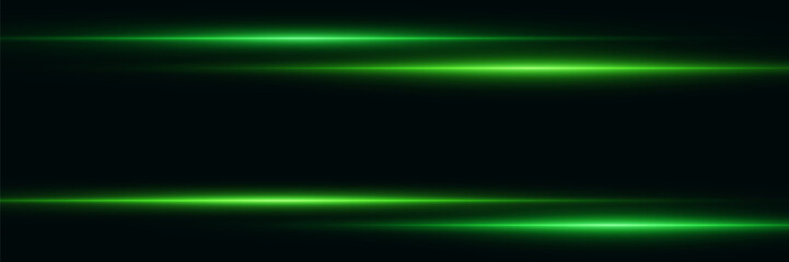 Set of neon green horizontal lines. Laser effect of flash and light.