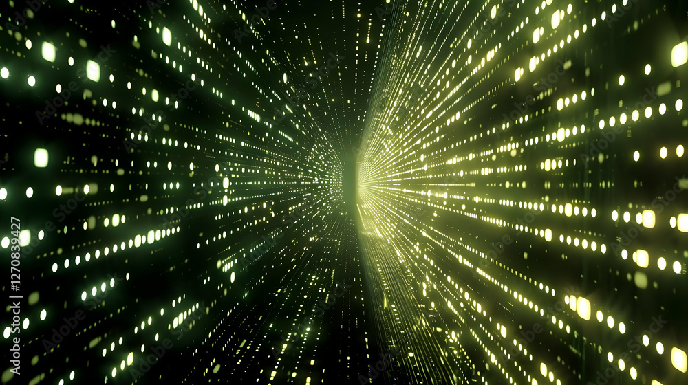 Poster Abstract representation of light beams converging in a digital tunnel, creating a sense of motion